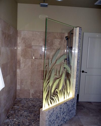 sandblasted/etched/carved Wheat shower glass panel